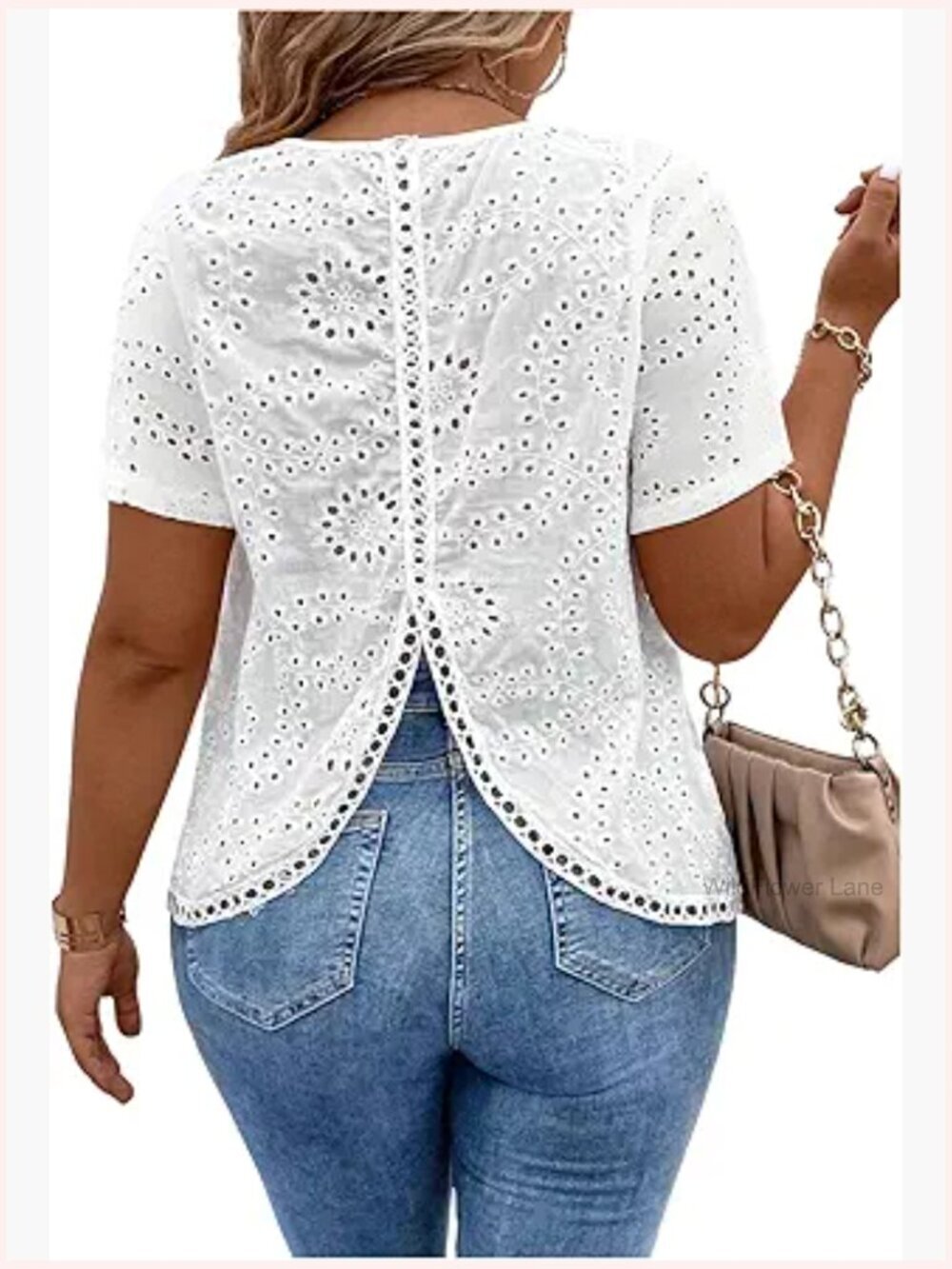 Plus Size Short Sleeve Boho Peasant Top with Eyelet Embroidery